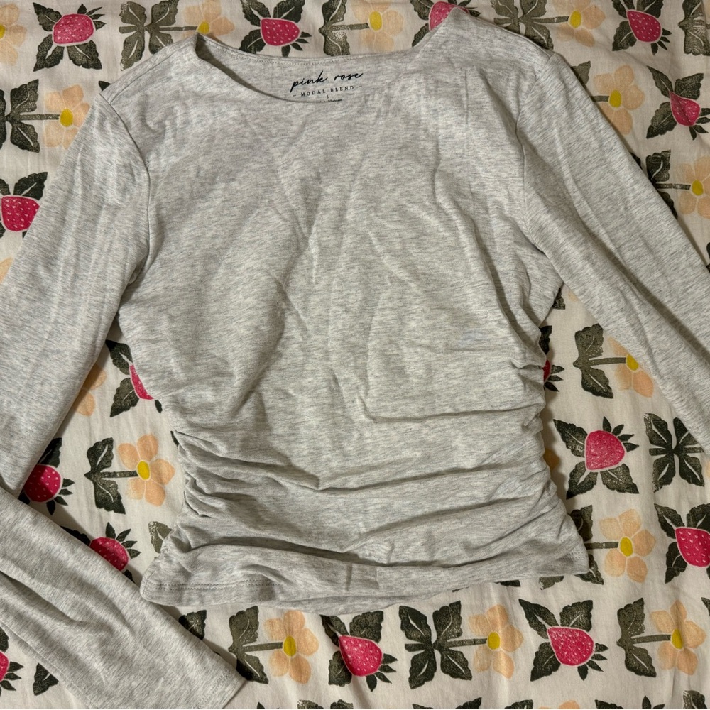 Pink Rose Heather Gray Long-Sleeve Ruched Side Top